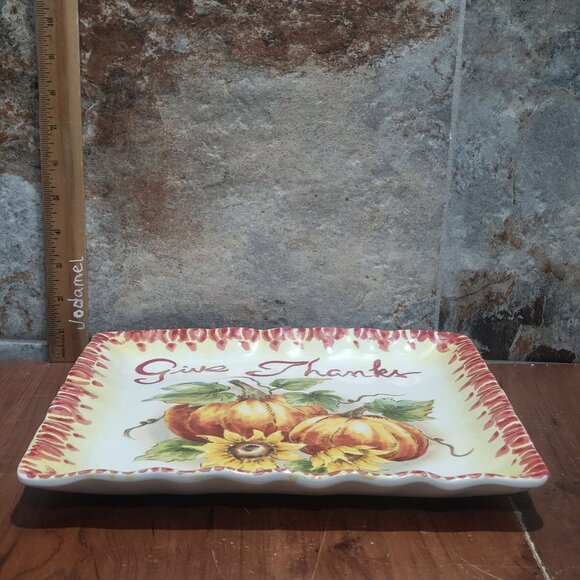 Pumpkin Sunflower Give Thanks Serving Platter Ceramic - Picture 10 of 10